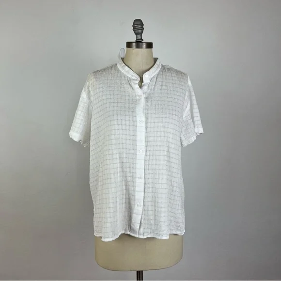 Eileen Fisher Organic Cotton Voile Box Band Collar Shirt - Picture 2 of 9